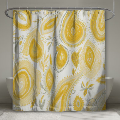 Yellow Paisley Motif Shower Curtains Extra Long