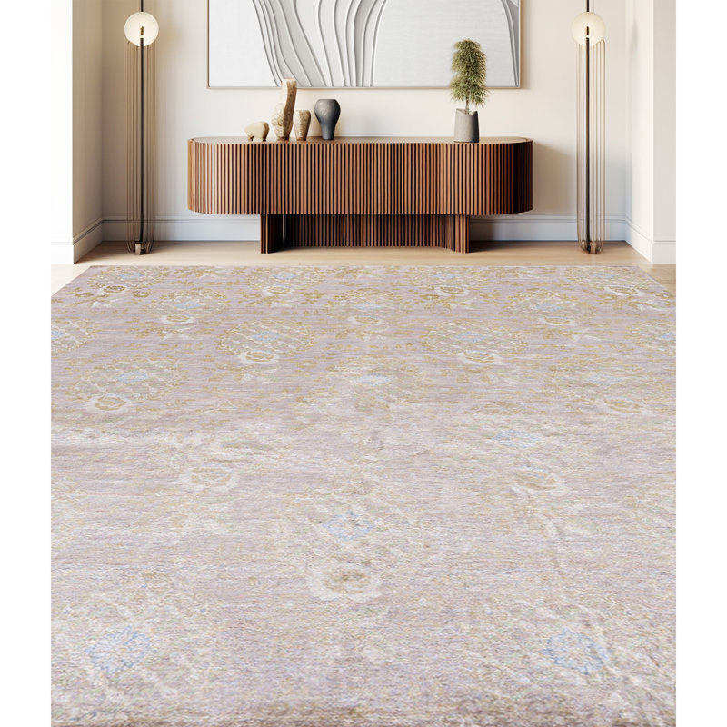 Sona Silk Geometric Area Rug in Rose/Camel