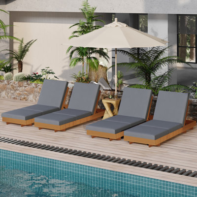 Sereno Outdoor Acacia Wood Chaise Lounge Chair With Cushions