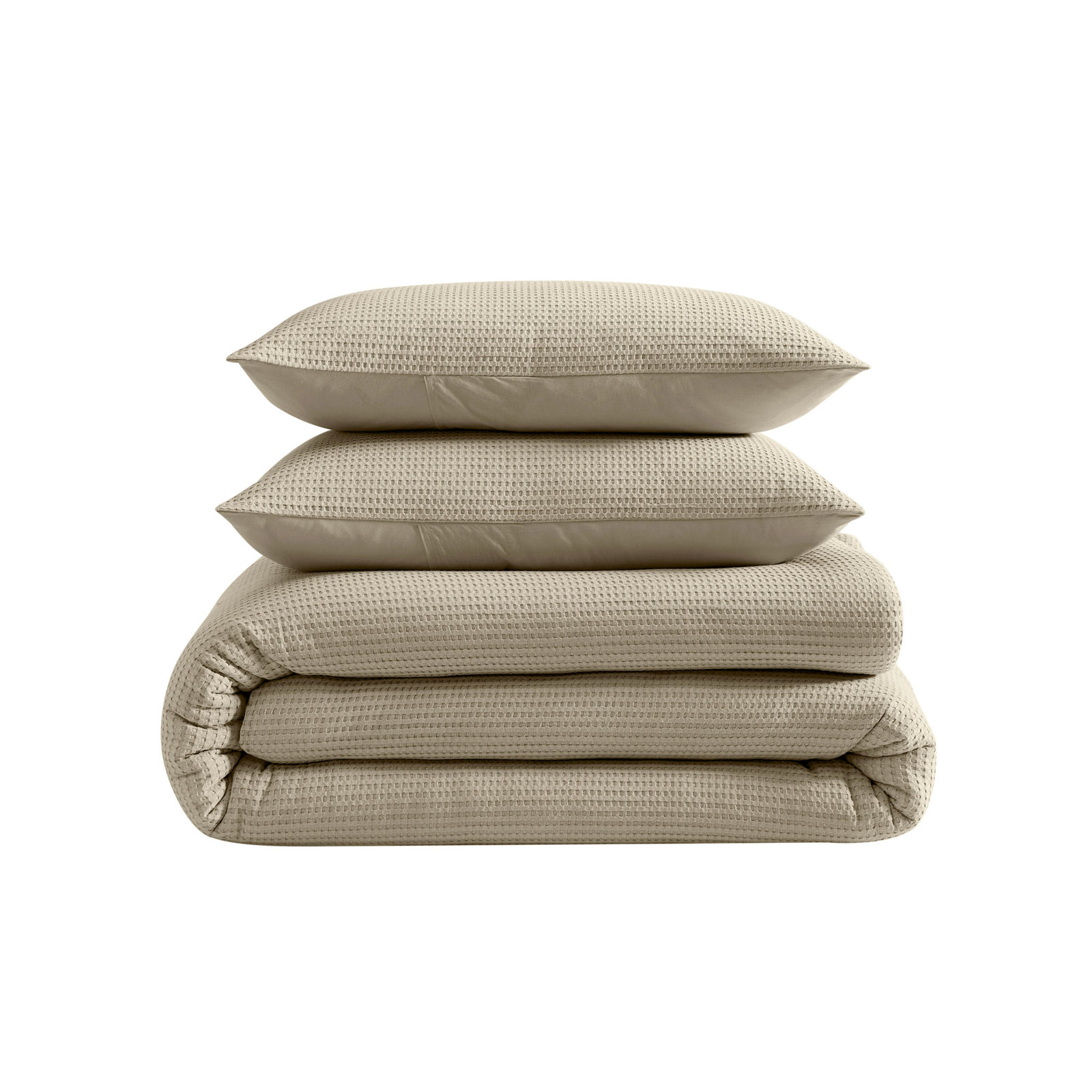 Cotton Waffle Duvet 3 Pc , Beige, King Duvet Cover + 2 King Shams