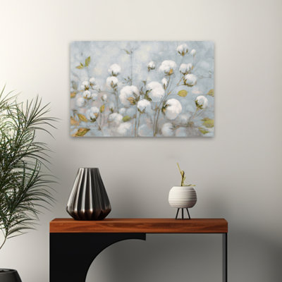 Cotton Field Blue Grey - Blossoms Blue Cotton Florals Art