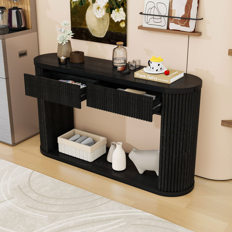 Console en bois avec 2 tiroirs, Black