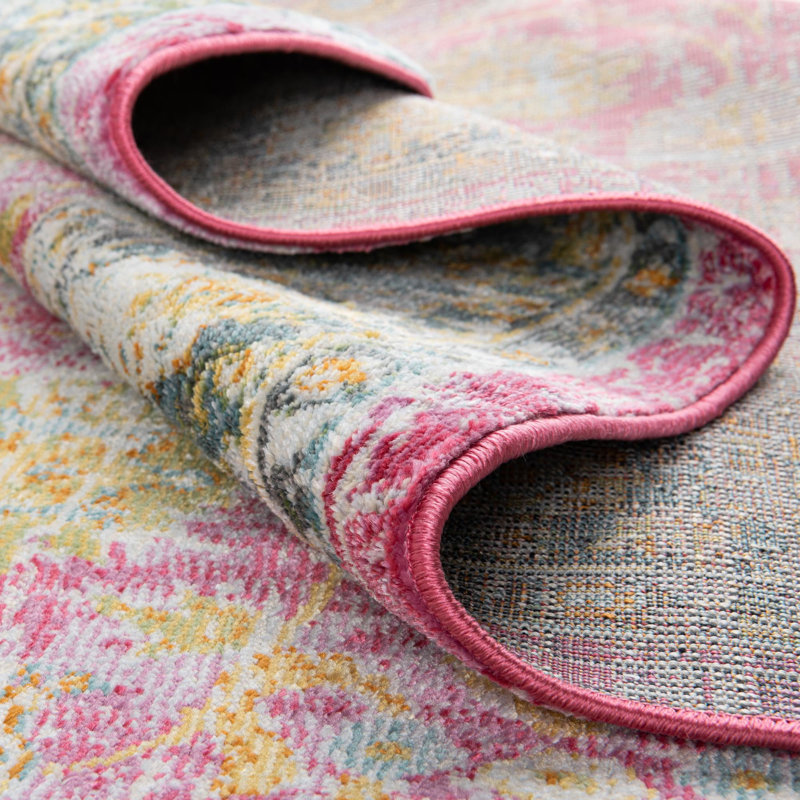 Haefner Floral Machine Made Power Loom Polypropylene Pink Indoor Area Rug, Rectangle 7'1" x 10'