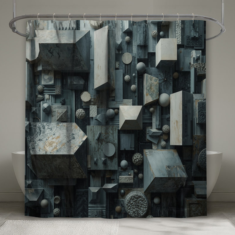 Rideaux de douche géométriques à blocs 3D extra longs, L 70 po x H 93 po