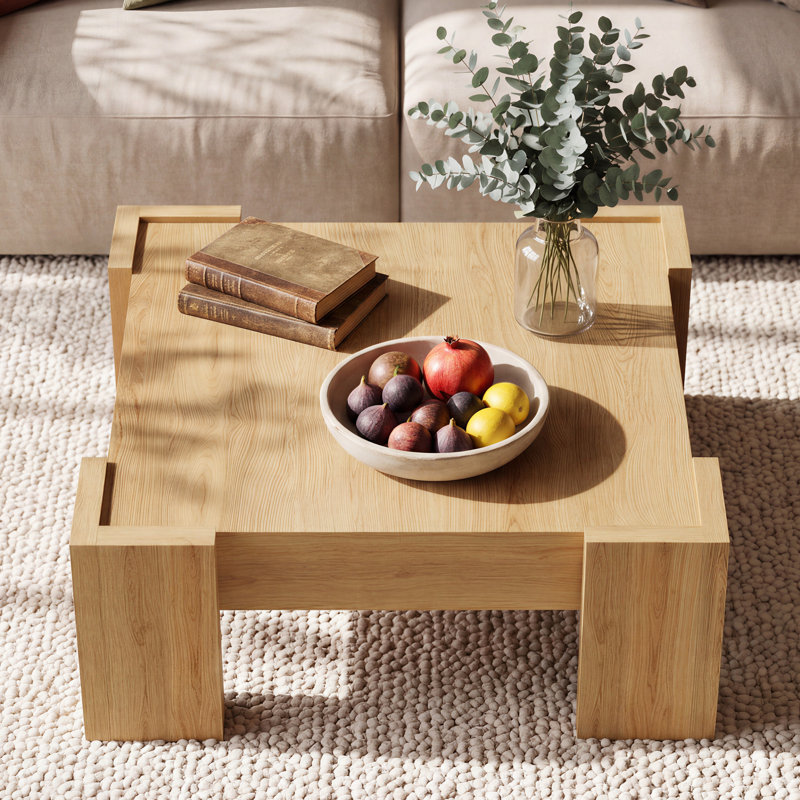Table basse carrée de 31,5 pouces, Bois naturel / beige