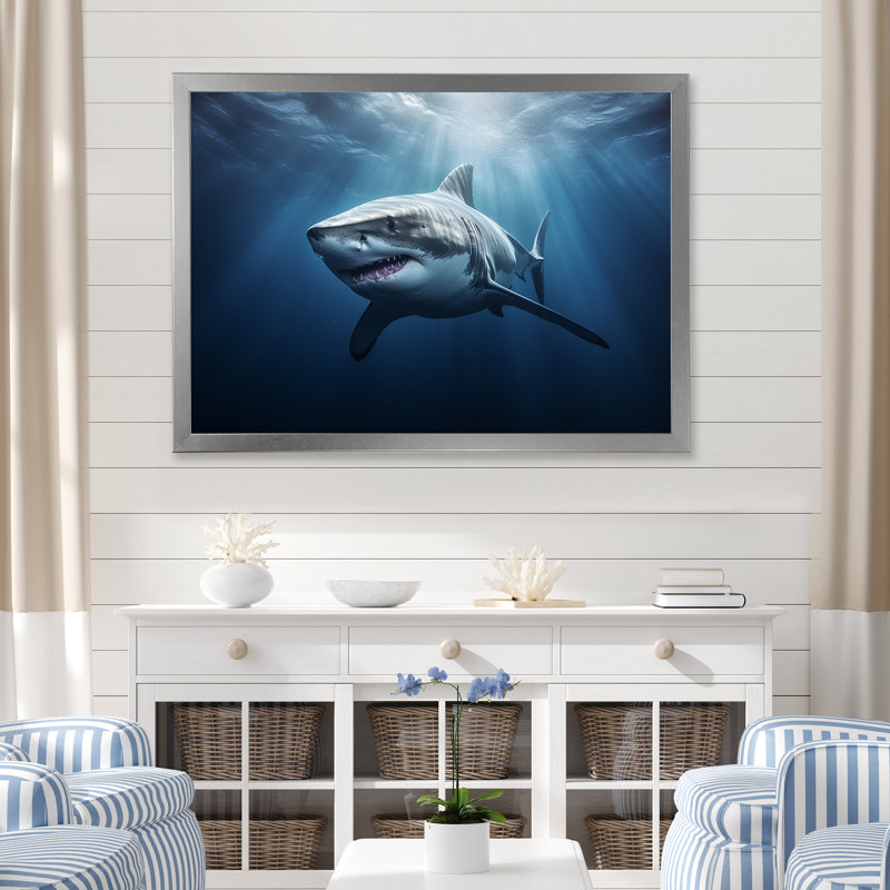" Oceans Blue Ghost Shark Photography III ", 24" H x 32" W x 1" D, Silver Single Picture Framed