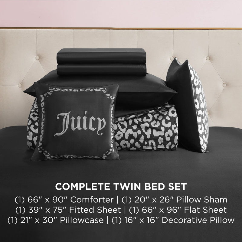 Juicy Couture Modern Leopard Satin Comforter Bed in a Bag, Twin