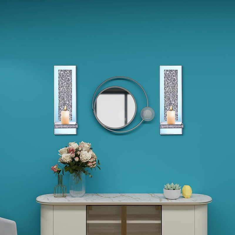 Ensemble de 2 appliques rectangulaires en forme de bougie miroir en cristal