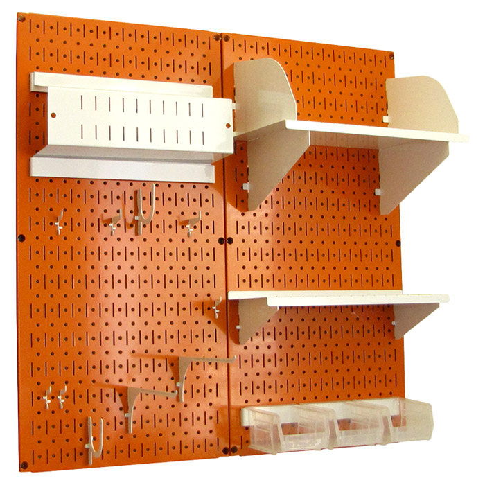 Ensemble de panneaux perforé de rangement pour accessoires de loisirs, Orange et blanc
