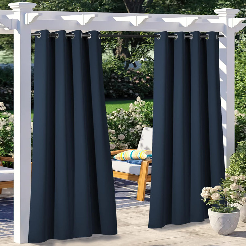 Blackout Outdoor Curtains 2 Panels Waterproof, Thermal Insulated Stainless Steel Rustproof Grommet Indoor Outdoor Curtains & Drapes for Yard/Gazebo Grommet