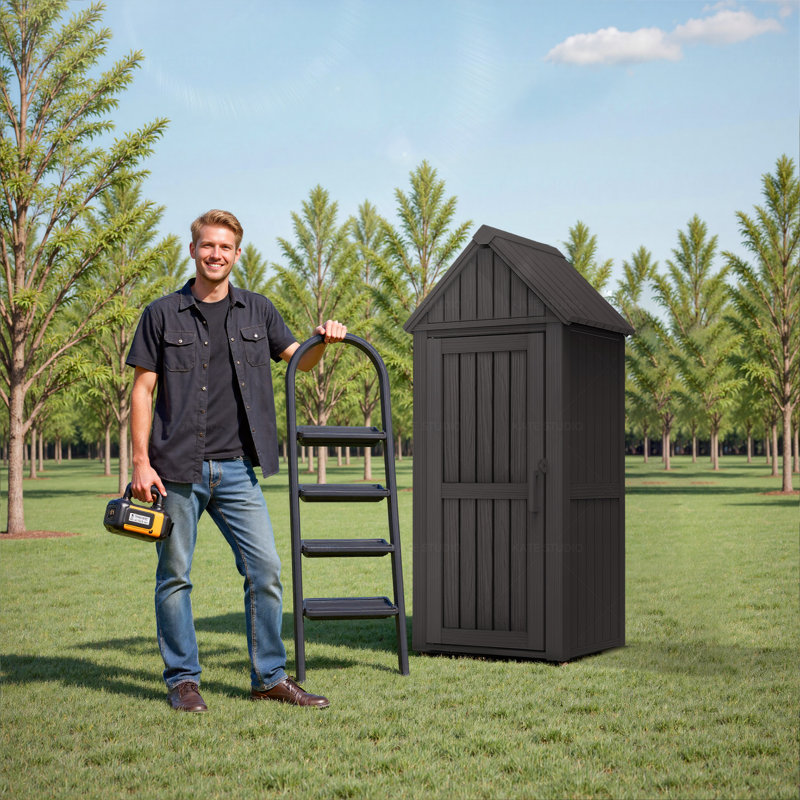 Black Resin Outdoor Storage Shed, Black