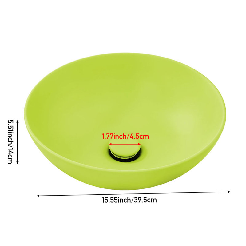 17 Stories 395mm L x 395mm W Natural Ceramic Circular Sink, Green