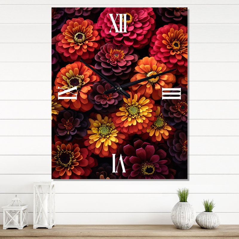 Horloge murale florale orange et rose Zinnia, Médium
