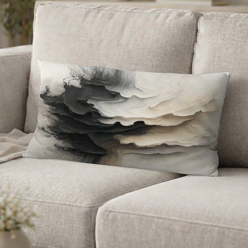 Coussin décoratif noir et blanc «Uniant Horizons», H 12 po x l 20 po