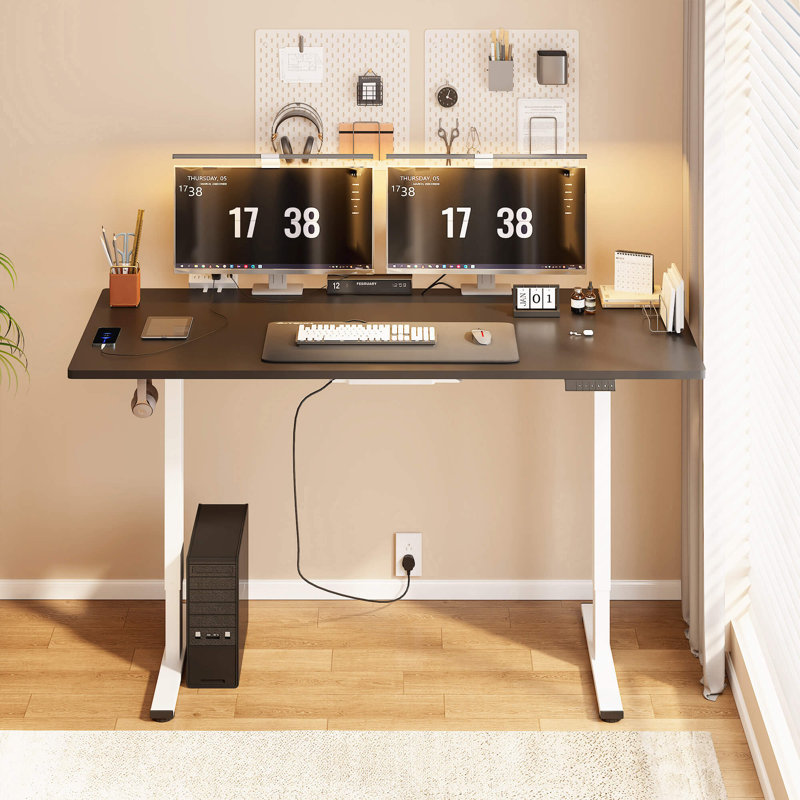 Bureau debout ajustable, bureau entier, Noir / blanc, L 60 po x P 24 po