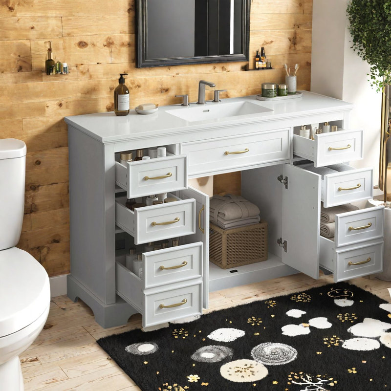 Vanities(Must include both Vanity Cabinet  and Sink), 47.8 Inch White MDF Vanity with 6 Drawers