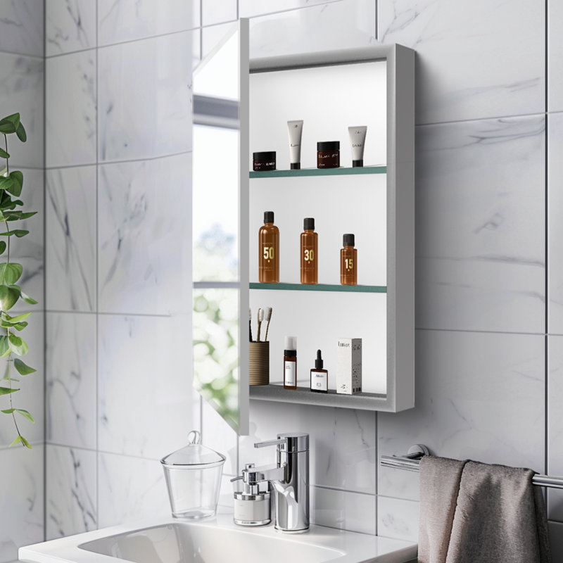 Armoire à pharmacie 15 po x 26 po avec miroir réglable et fixation murale en aluminium pour salle de bain