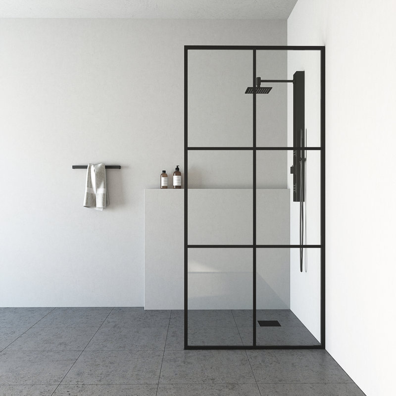 Ventana 34" W x 74" H Fixed Framed Shower Screen with 3/8" Glass, Matte Black Clear