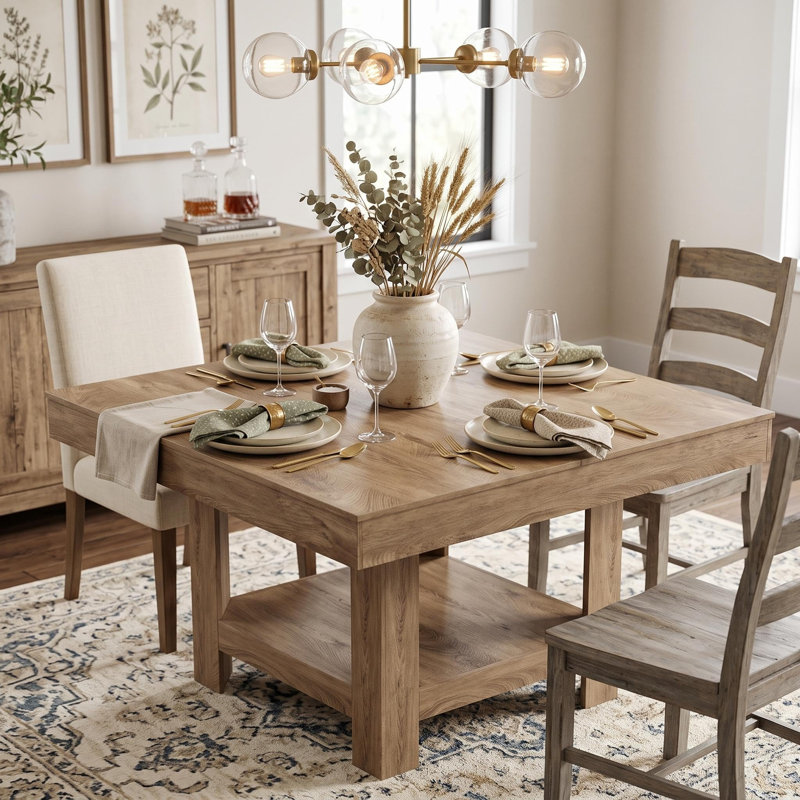 Table de salle à manger carrée moderne peu encombrante pouvant accueillir 4 personnes, structure triangulaire anti-vacillement et support de rangement à 2 niveaux, panneau de fibres à densité moyenne robuste et imperméable, table de salle à manger compacte idéale pour les petits appartements de cuisine