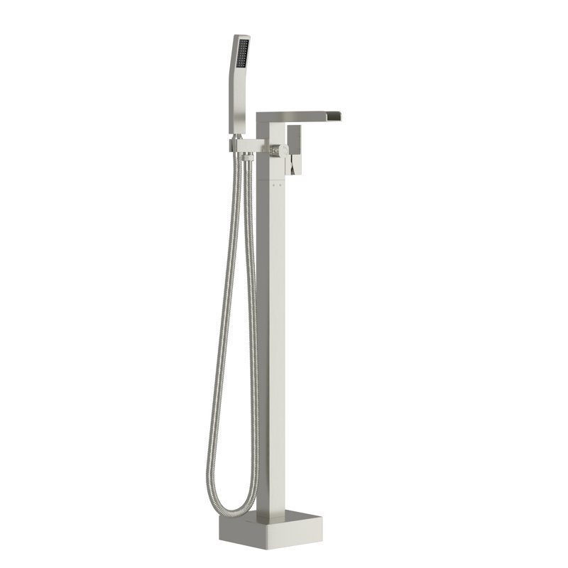 Bathtub Faucet With 360 Swivel Waterfall Spout And Hand Shower, Heavy - Duty Brass, Brushed Nickel Finish Filler Detachable Handheld
