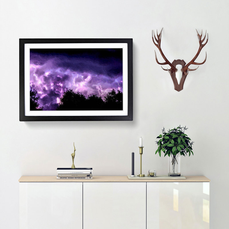 LightningAbove the Trees - Picture Frame Painting Print, 36cm H x 48cm W x 2cm D, Black Framed