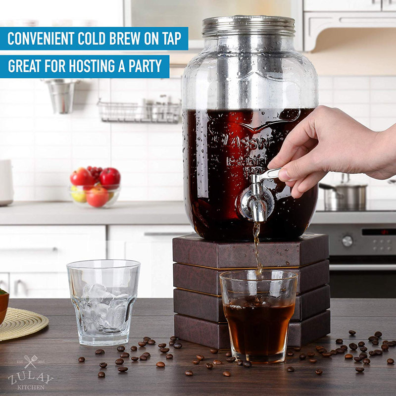 1 Gallon Glass Cold Brew Coffee Maker with Stainless Steel Filter