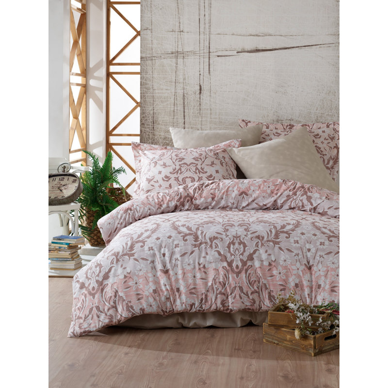 Ensemble de housse de couette simple Elegant Ranforce (1 housse de couette et 1 taie d'oreiller), 100% coton, 55,1 po x 78,7 po (couette) et 23,6 po x 23,6 po (taie d'oreiller) | Impression de pigments, lavable à la machine, fermeture à boutons, design 