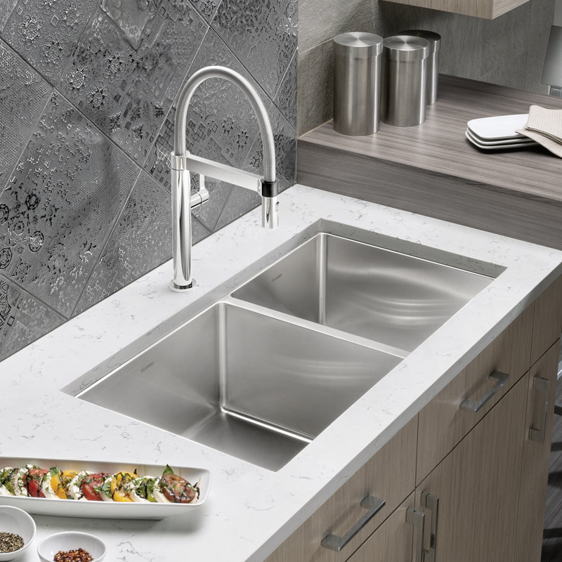 Blanco Quatrus 33" L X 18'' W Double Bowl Stainless Steel Undermount Kitchen Sink