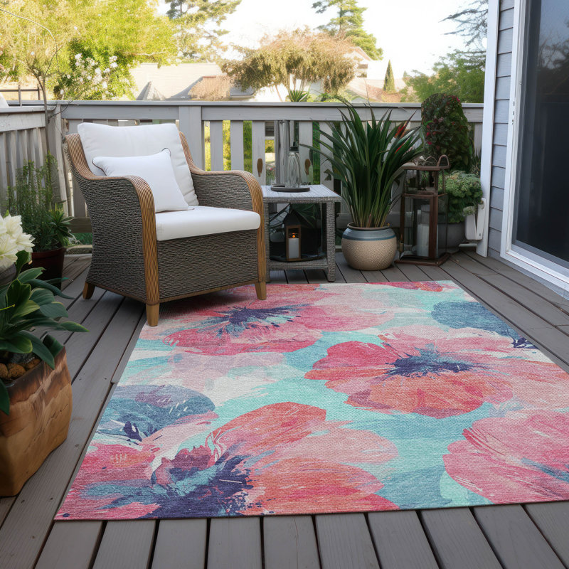 Tapis intérieur / extérieur rose Palazira, 9 pi x 12 pi