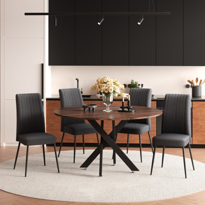 Ensemble de table de salle à manger rond et moderne avec chaise en velours de style minimaliste