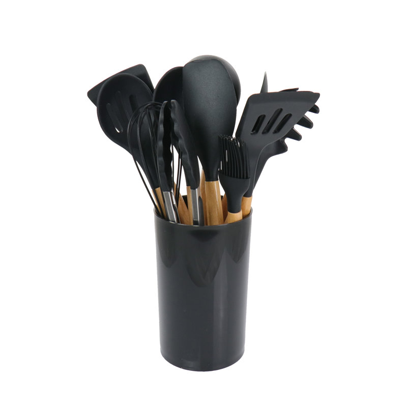 MegaChef 12 Piece Black Silicone and Wood Cooking Utensil Set