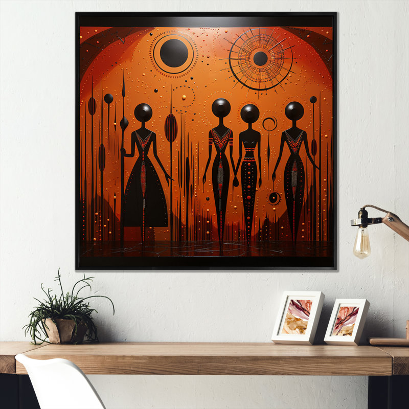 «African Tribal Rhythms XV», reproduction sur toile, Cadre flottant noir, H 24 po x l 24 po x P 1 po