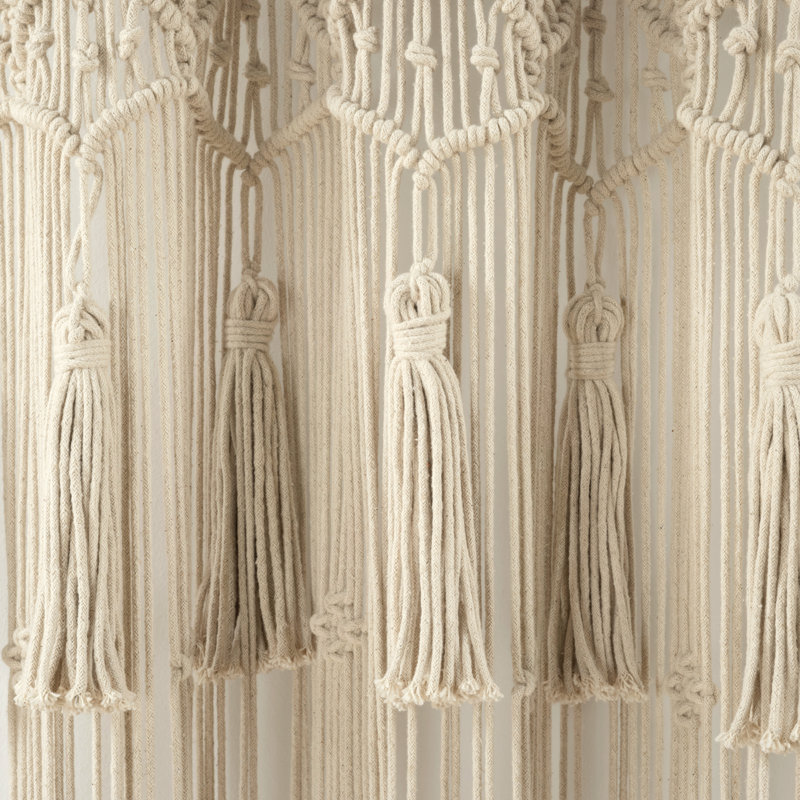 Neutral Cotton Macrame Tassel Light-Filtering Curtain Panel