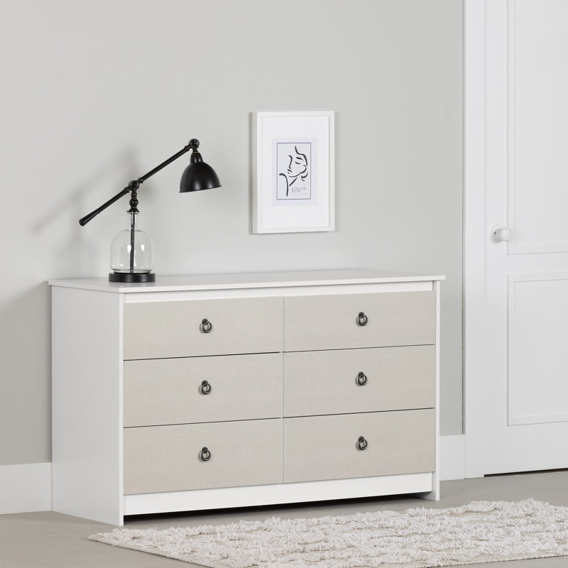 Plenny White and Blue 6-Drawer Double Dresser
