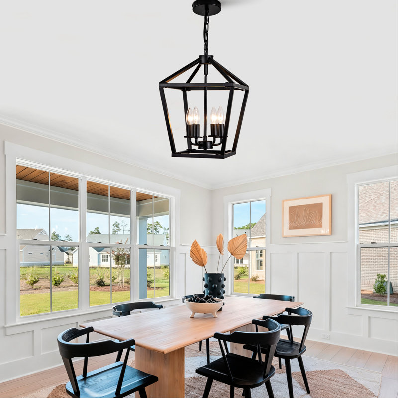 4 - Luminaire noir, lanterne de style industriel avec cage ouverte, base E12, hauteur réglable pour prise de plafond rustique, salle à manger suspendue