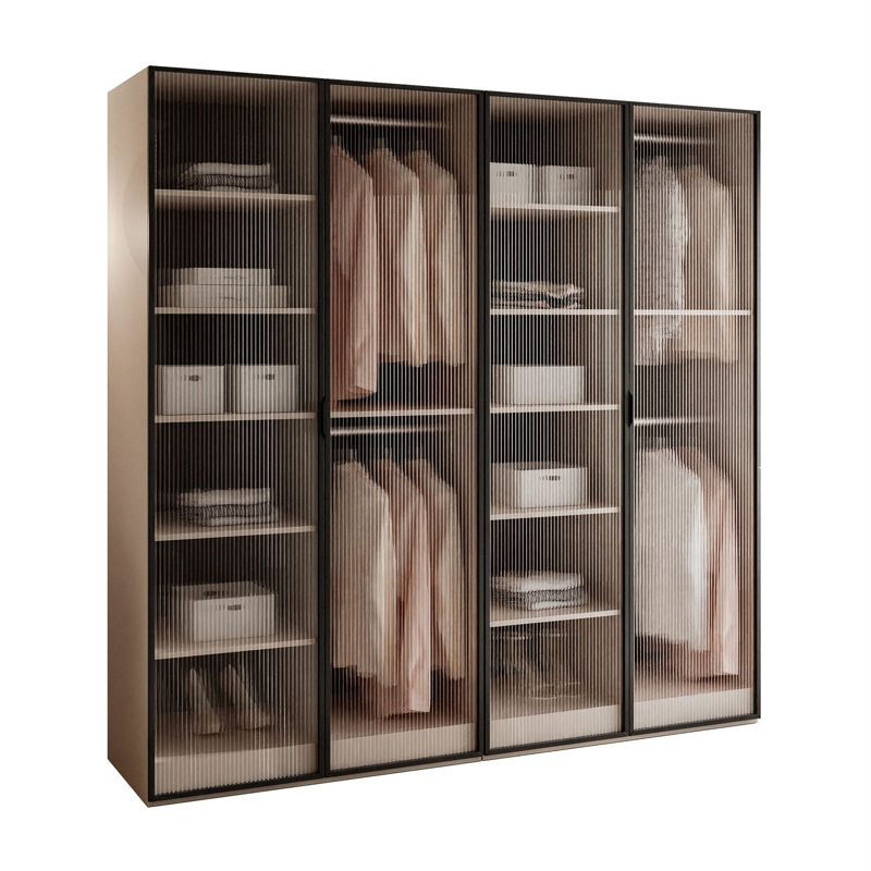 Manufactured Wood Wardrobe, Sandy Beige/Fluted Glass