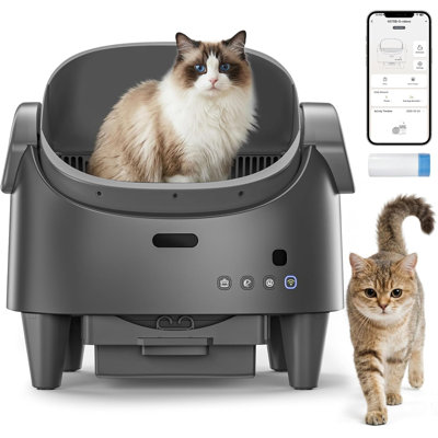 Smart Self-Cleaning Open-Top Cat Litter Tray | Automatic Litter Box with APP Monitor & 360° Safety Sensors | Odor Control Robot for Multiple & Large Cats