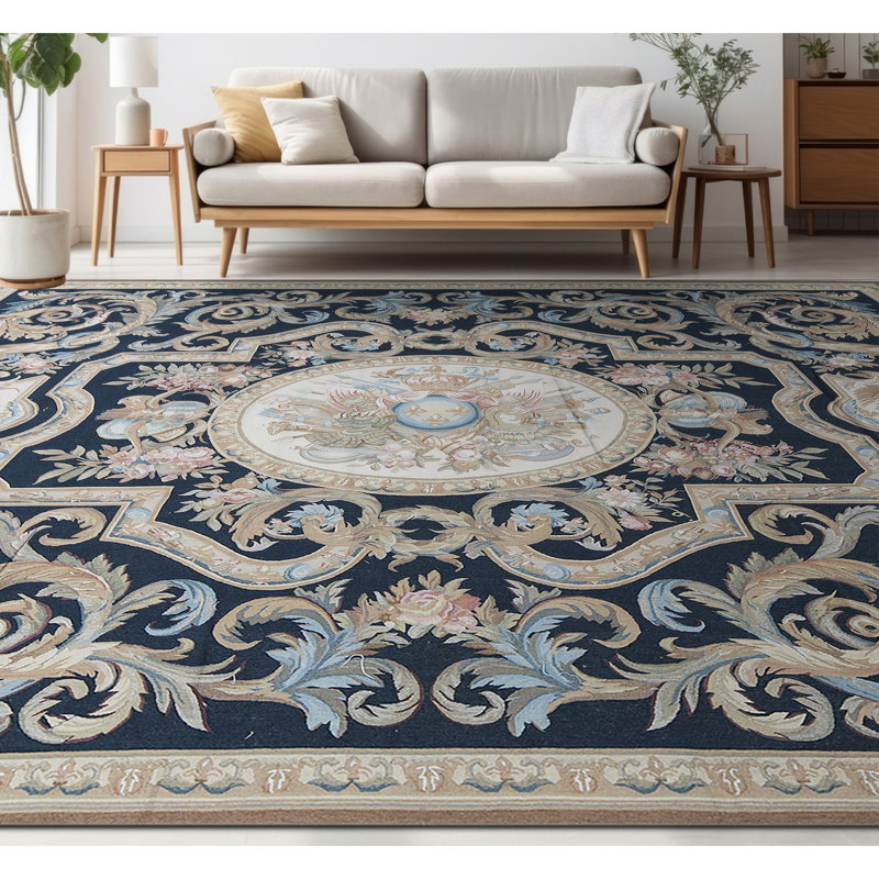 Hand-Knotted High-Quality Black and Beige Area Rug