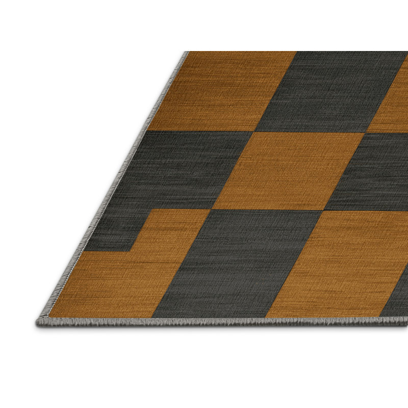 Machine Washable Checkered Brown Area Rug, Rectangle 5' x 8'