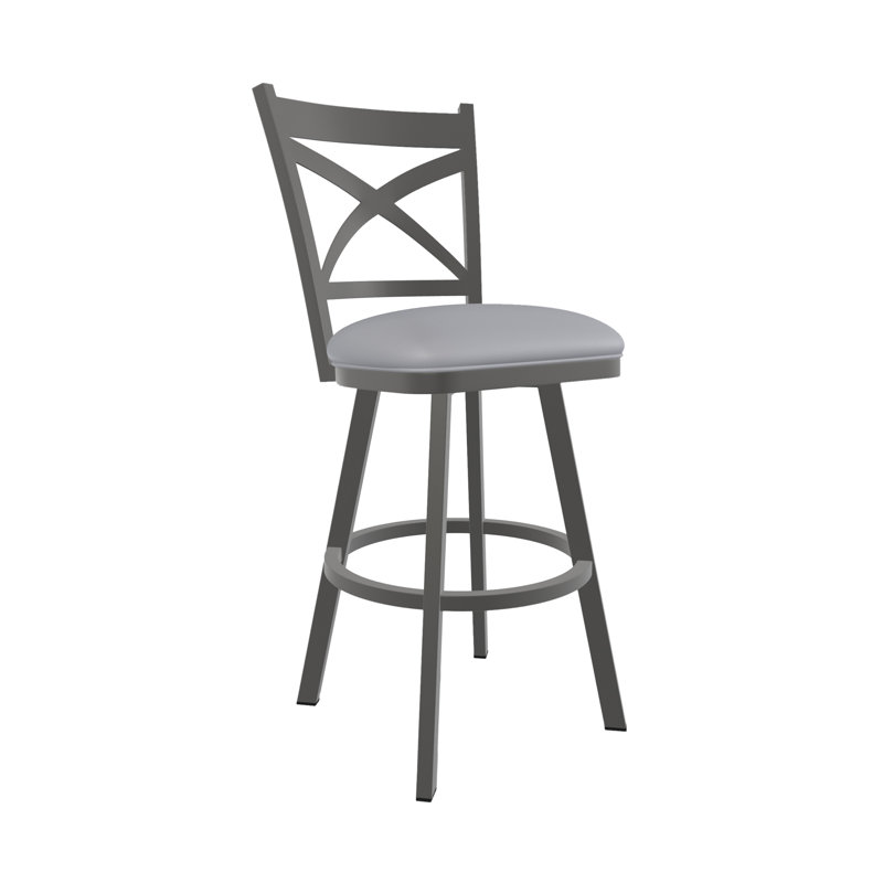 Tabouret pivotant à hauteur de comptoir de 26 po Julia Alegra en tissu irlandais performance brume avec une finition gris Firestone peinte à la main
