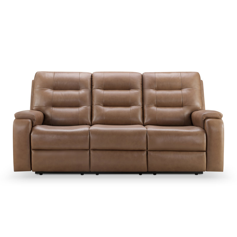 Ashlii 81.5'' Upholstered Reclining Sofa, Camel Genuine Leather