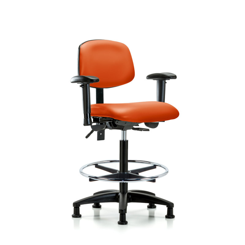 Noah Vinyl Drafting Chair, Glides, Included, Orange