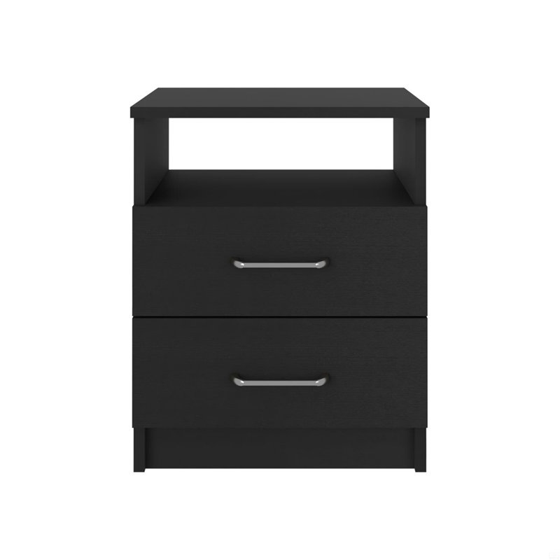 Table de chevet, table de bout, plateau supérieur, deux tiroirs, une tablette, Noir