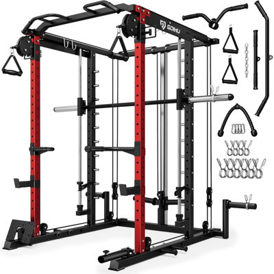 2400 LB Multi-Function Smith Machine & Cable Crossover – Complete Home Gym Rack System
