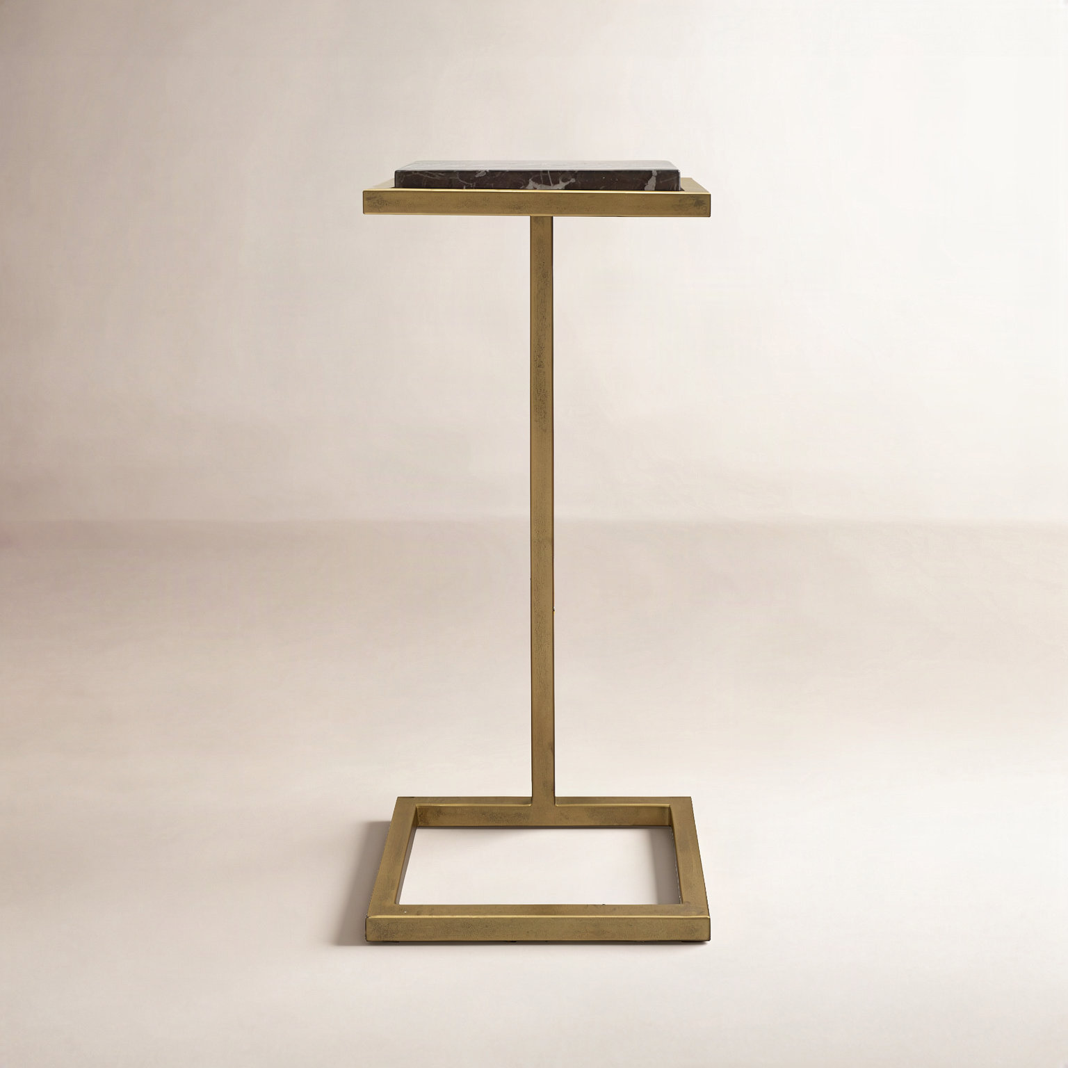 Deux 10" Genuine Marble End Table, Brown Top/Gold Base