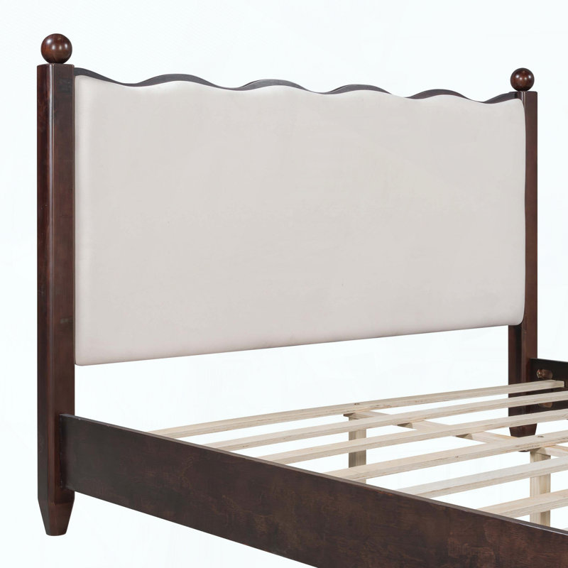 Grand lit plateforme en bois avec tête de lit tapissier, Grand lit, Espresso