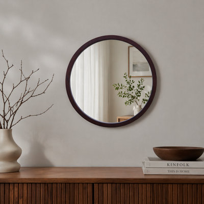 20"Circle Wall Mirror with Wooden Frame