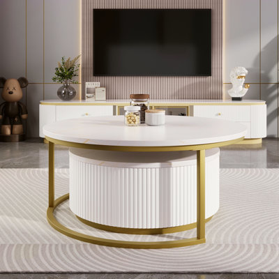 Table basse moderne emboîtable cannelée avec tiroir Modern