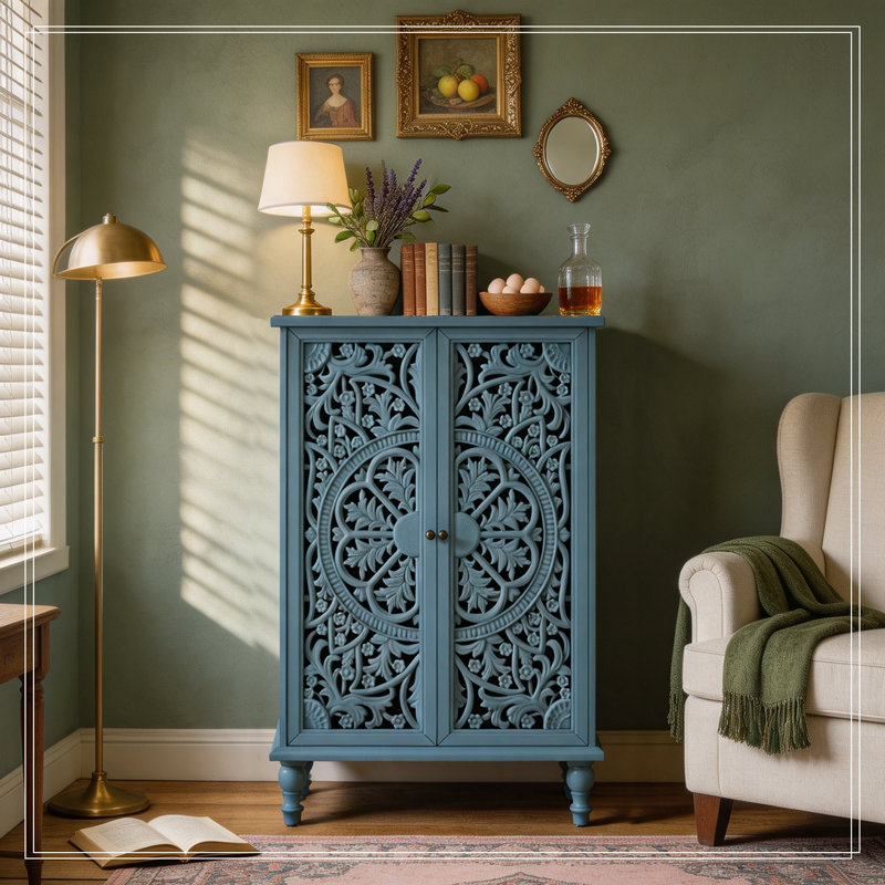 Armoire avec portes sculptées creuses, Bleu antique