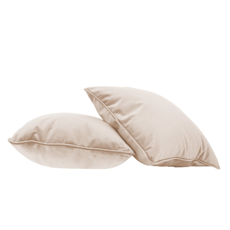 Rectangle Lumbar Microfiber Pillow with Piping, 2-pack, Square 18", Beige